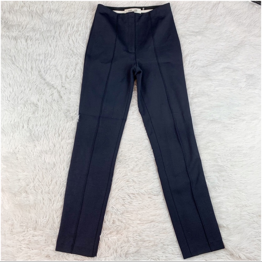 Diane Von Furstenberg high rise pin-tucked skinny knit pants in navy blue